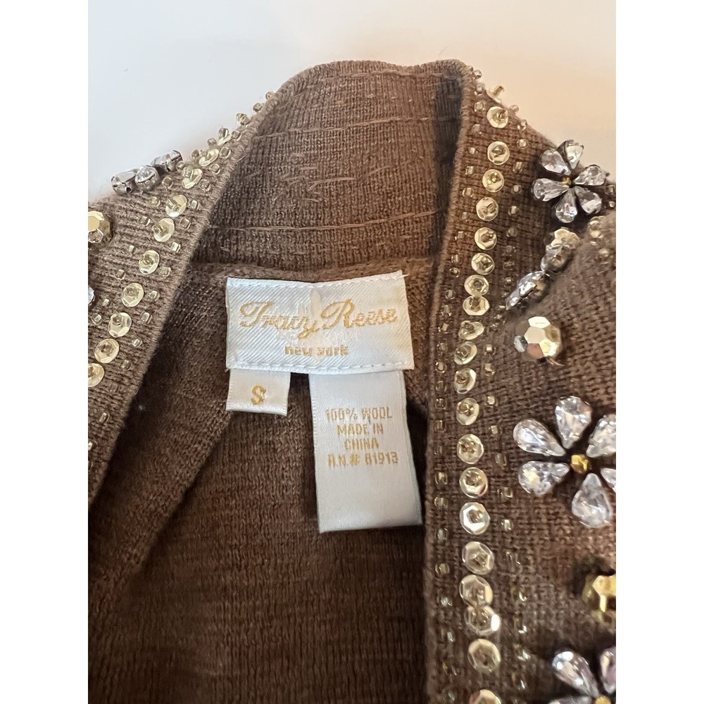 Tracy Reese Beautiful Beaded  Brown Wool Wide Sleeve Shift Dress Small Damaged - Picture 9 of 14